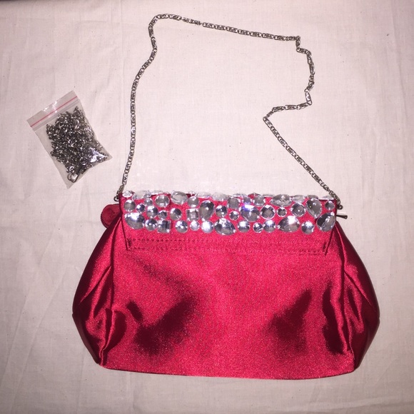 Satin Beaded Red Evening Purse - Picture 2 of 3