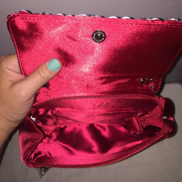 Satin Beaded Red Evening Purse - Picture 3 of 3