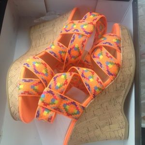 Chinese laundry orange strappy wedge