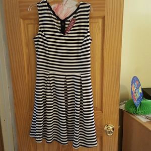 Brand new navy blue/sour cream striped dress