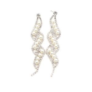 NEW Pearl Rhinestone Drop Earrings Wedding Bridal