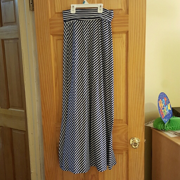 Blue and white striped maxi skirt