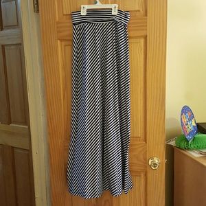 Blue and white striped maxi skirt