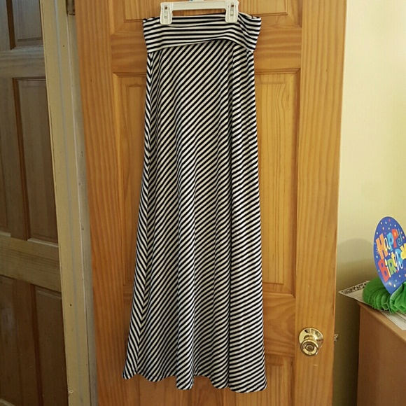 Black and white striped maxi skirt
