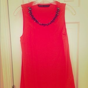 Zara sleeveless top with jeweled neckline