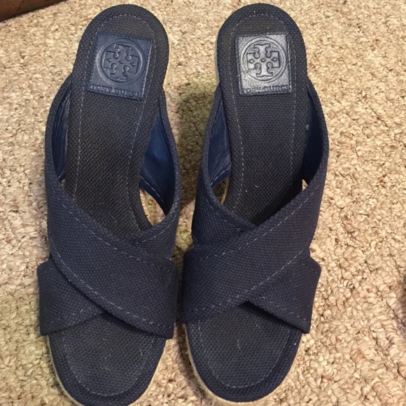 Tory Burch Navy Blue Wedges - Picture 2 of 4