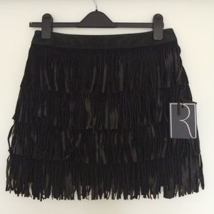 NWT reformation suede black fringe skirt size M