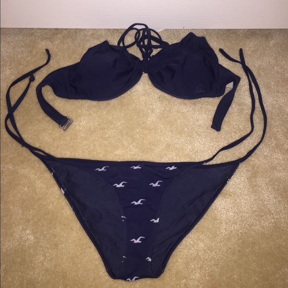 Navy blue and white Hollister bikini