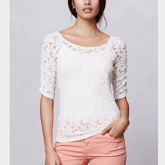 Anthropologie Tops - Anthropologie Eloise Brushed Lace Pullover in Navy