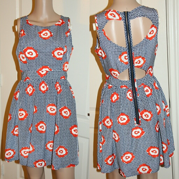 Pinky white,  blue, and orange cutout dress