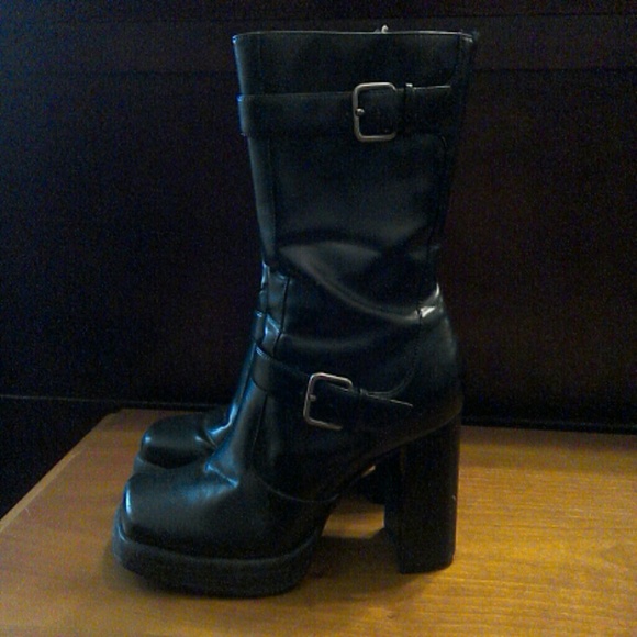 Black mid calf boots