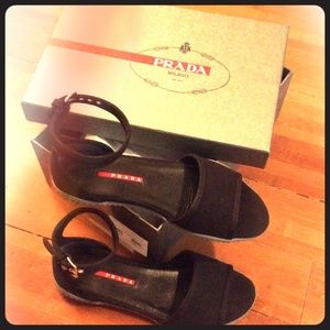 Prada Black Canvas Sport Sandals Size 8 New In Box