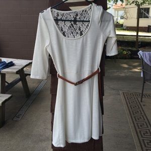 Creme lace back dress with belt
