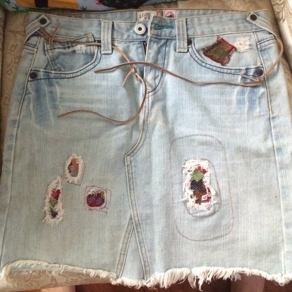 Levi's Knee Lengh Jean Skirt with Andean Textiles