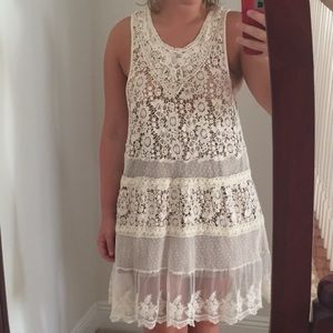 HAZEL Cream Crochet Slip Dress Size L
