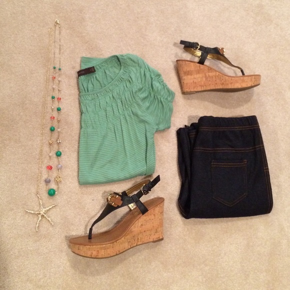 Green and grey striped top