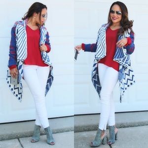 LONG SLEEVE GEOMETRIC PATTERN CARDIGAN