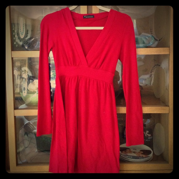 Red long sleeve sweater dress