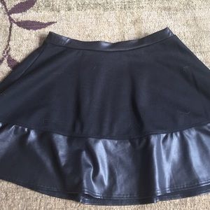 Leather Trimmed Black Skater Skirt