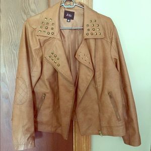 Brown studded leather jacket.