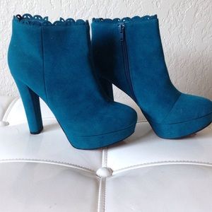 Teal suede booties