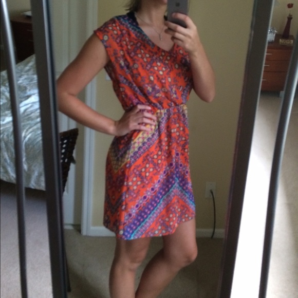 Francesca's Orange Patterned Dress