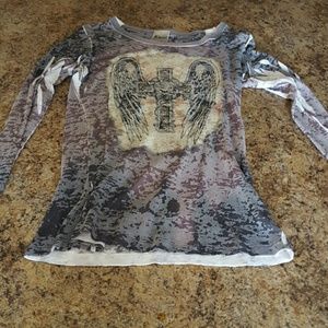 long sleeve shirt with a beautiful  cross w/bling