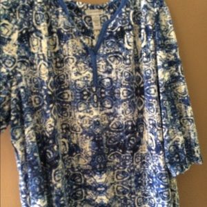 Catherine's 4x blouse blue braided trim 3-4 slv