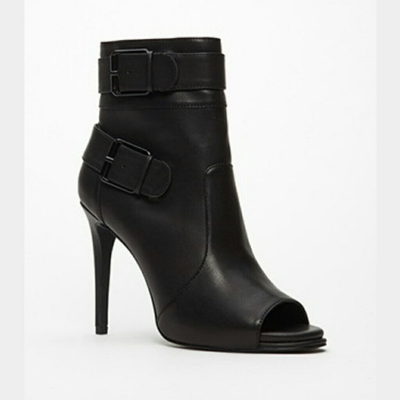 Forever 21 buckled peep toe booties
