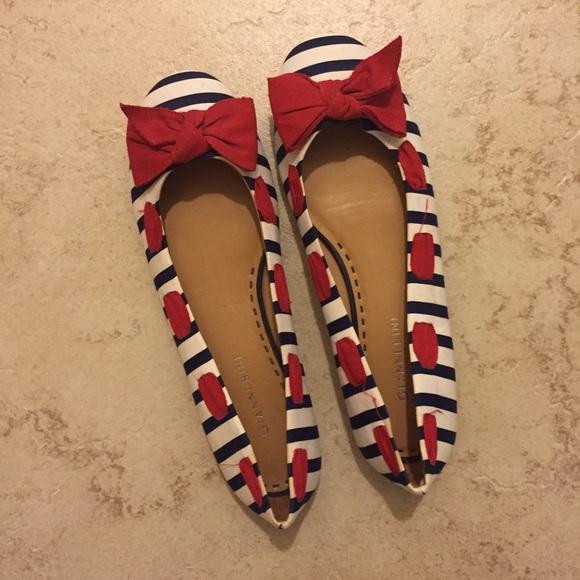 Gianni Bini nautical flats red bow blue stripes