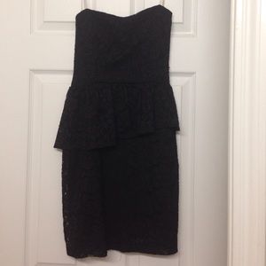 Black floral lace strapless dress!