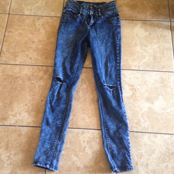 high wasted acid washed color jeans