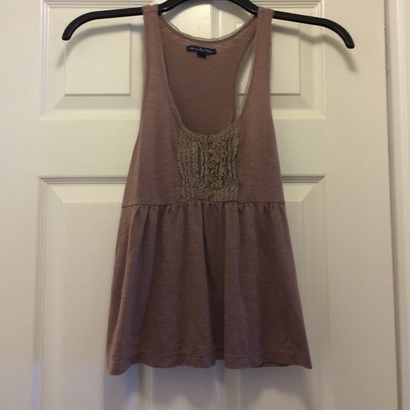 American Eagle Taupe Tank w/ Lace & Button Detail