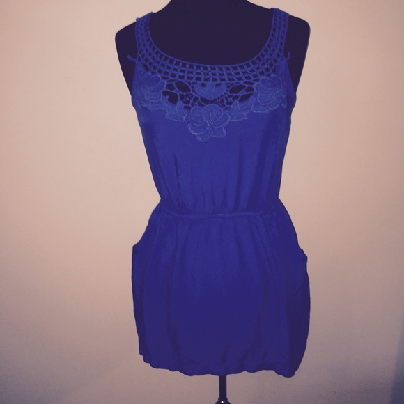 Adorable Blue Dress with Crochet and Pockets