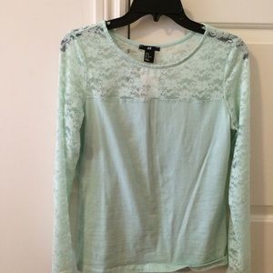 H&M Seafoam Top w/ Lace Detail NWT