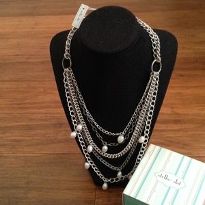 Stella & Dot Avery Silver Chains & Pearl Necklace
