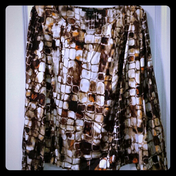 ST. JOHN silk/spandex multi-colored L/S blouse - Picture 1 of 4