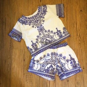 LAST SMALL **Brand New** Blue & White Short Set