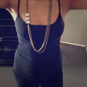 Long Gold Bejeweled Necklace