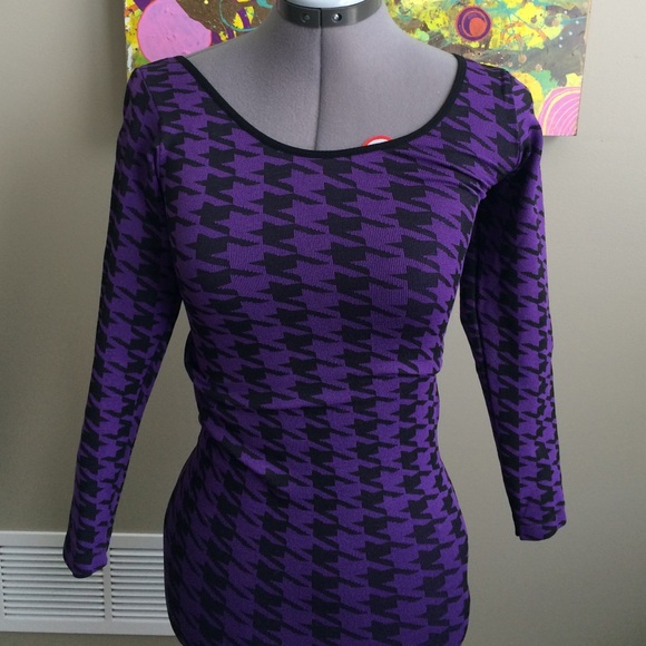 Bodycon purple houndstooth dress