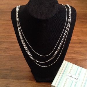 Stella & Dot Silver Mixed Triple Chain Necklace