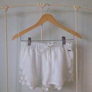 White Crochet Drawstring Shorts