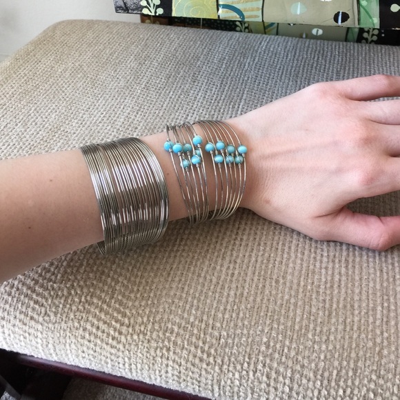 Bundle of Silver cuffs one w/light blue stones