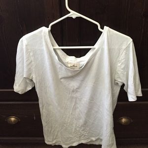 White Basic Mid-Sleeve Crop Top
