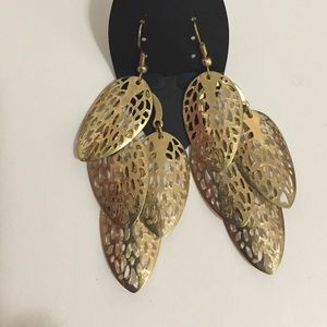 Gold Tone Layered Leaf Earrings