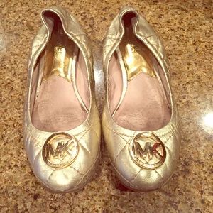 MK Gold Quilted Ballet flats