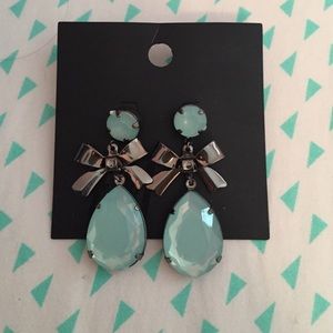 Blue teardrop and bow earrings