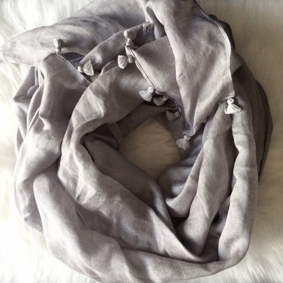 J.Crew Grey Linen Tassel Scarf