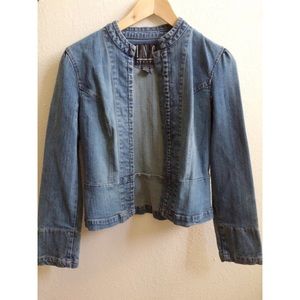 Denim moto-collar jacket