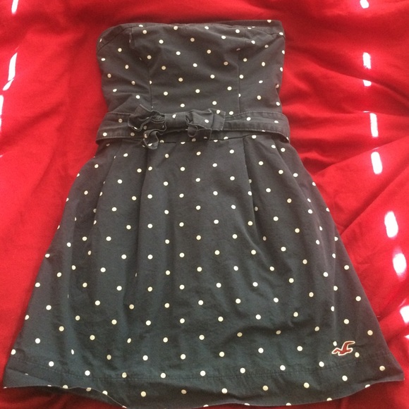 A navy polkadot dress